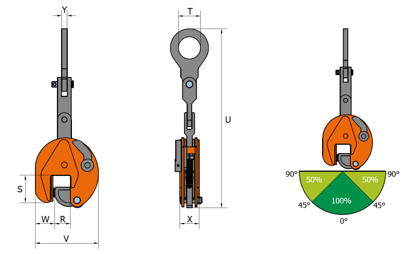 Maßzeichnungen und Abmessungen von pewag Hebeklemme peCLAMP VMPW / VEMPW / SVMPW