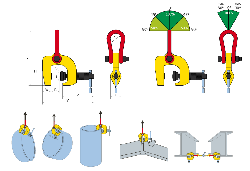 Maßzeichnungen und Abmessungen von pewag Schraubklemme peCLAMP SCCW / SCCW-W