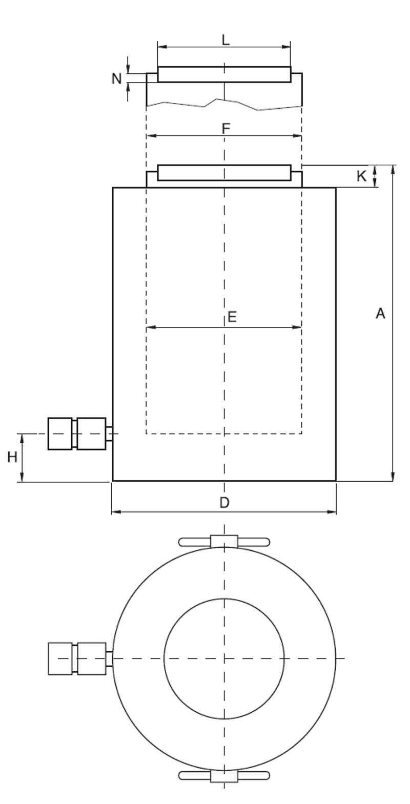 Maßzeichnungen und Abmessungen von Simson Einfachwirkende Zylinder, Schwerlast