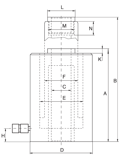 Maßzeichnungen und Abmessungen von Simson Hohlkolbenzylinder, Federrückzug Aluminium