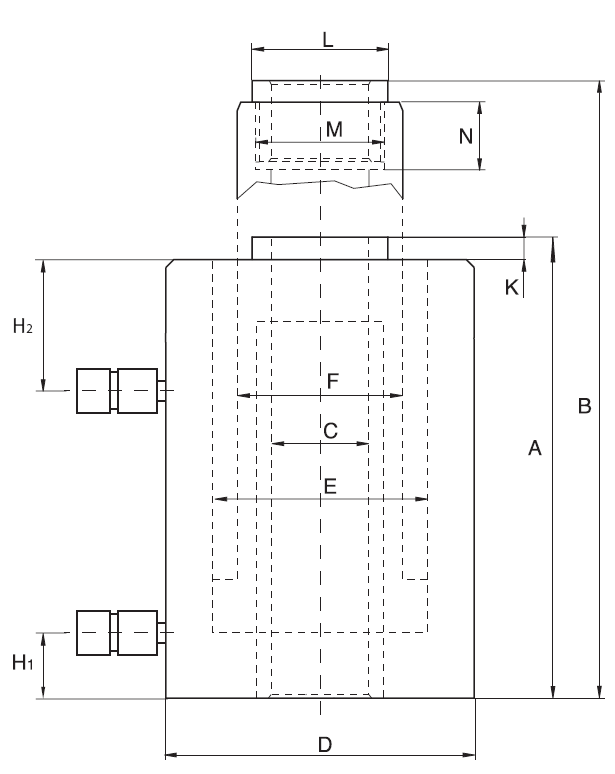 Maßzeichnungen und Abmessungen von Simson Hohlkolbenzylinder, Doppeltwirkende Aluminium