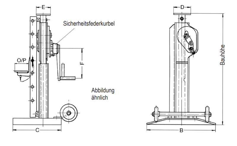 Maßzeichnungen und Abmessungen von Pfaff KHB Karosseriehebebock