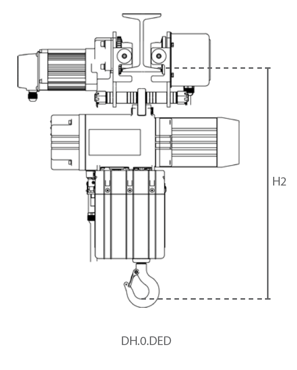 Maßzeichnungen und Abmessungen von DELTA Elektrischer Kettenzug DEH - 400V - mit elektrischem Fahrwerk