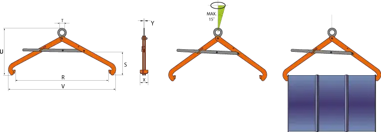Maßzeichnungen und Abmessungen von pewag Fassgreifer peCLAMP VSHW