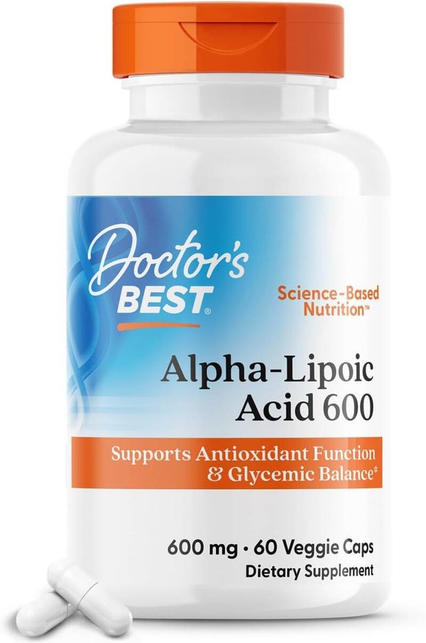 Doctor's Best Alpha-Lipoic Acid 600, Supports Antioxidant Function & Glycemic Balances, Non-GMO, Gluten Free, Vegan, Soy Free, 600 mg, 60 Veggie Caps
