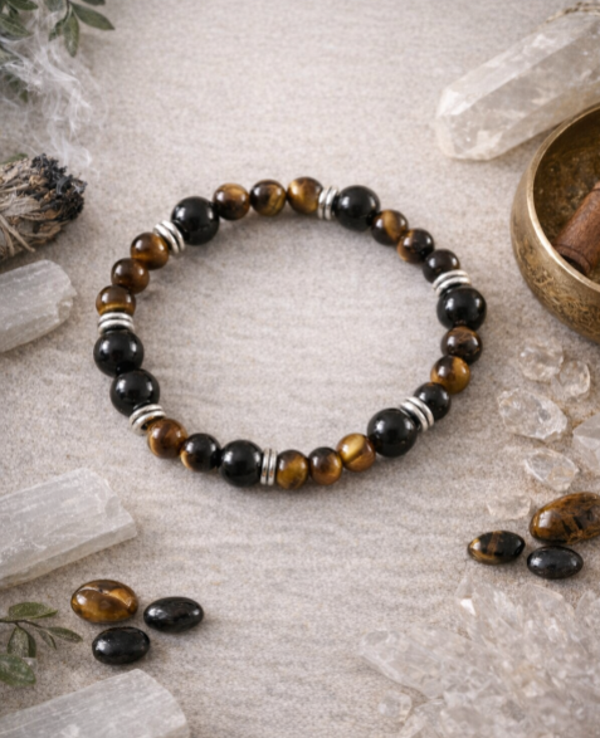 Bracelet Obsidienne et Oeil de Tigre