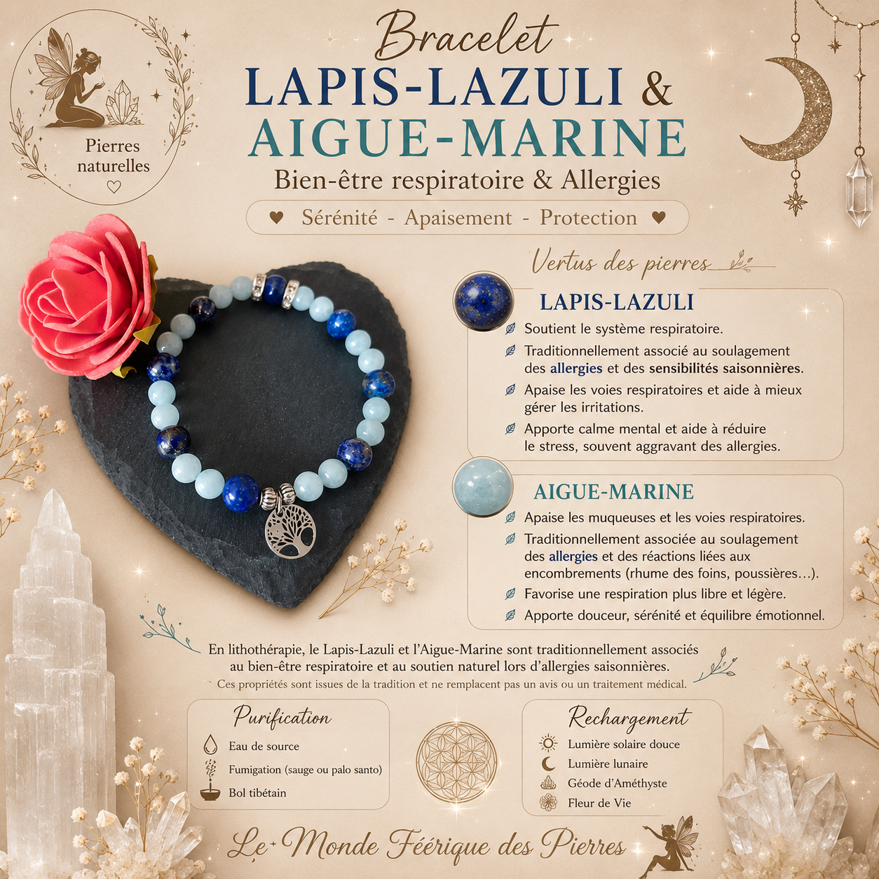Bracelet Lapis lazuli et aigue marine