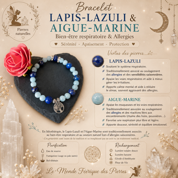 Bracelet Lapis lazuli et aigue marine