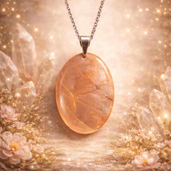 Pendentif Pierre de Lune Orangé Ovale