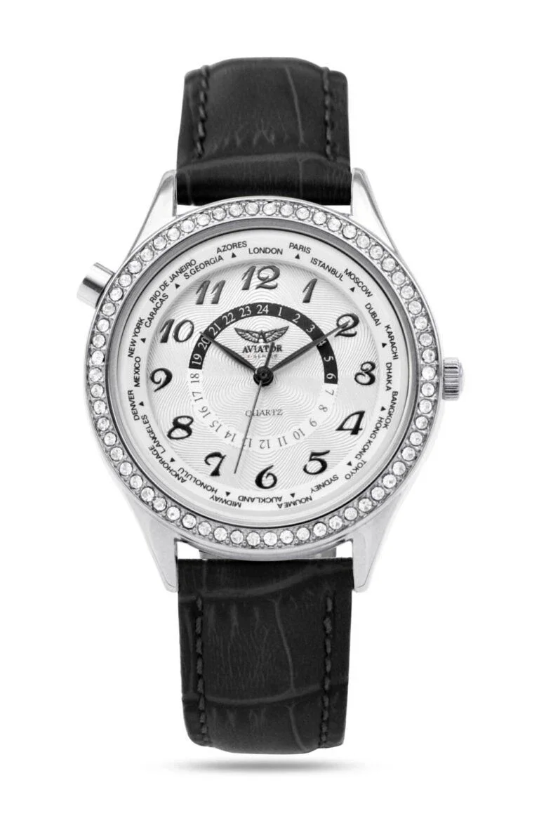 AVIATOR ‘F Series’ Crystal Luxe Quartz – 38mm – Black Leather – AVAW9507