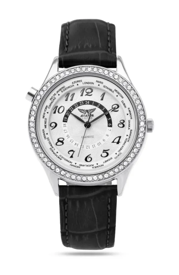 AVIATOR ‘F Series’ Crystal Luxe Quartz – 38mm – Black Leather – AVAW9507