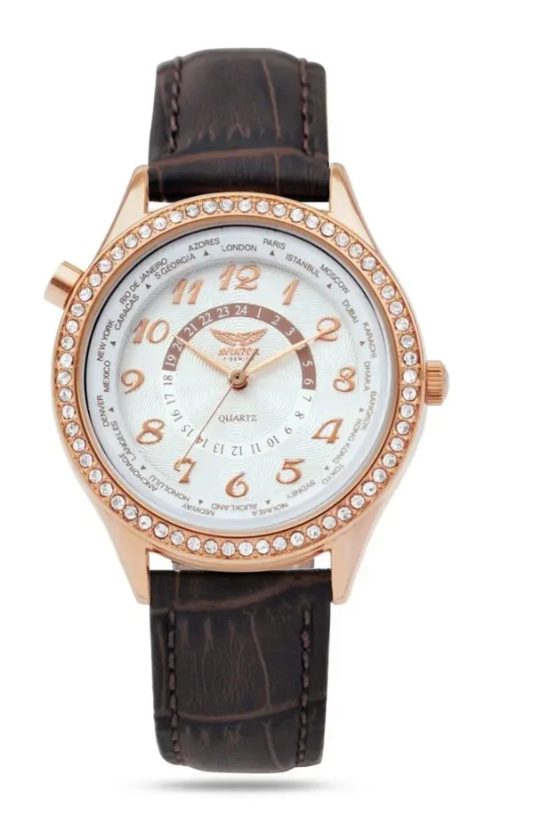 AVIATOR - AVAW9510 'F Series' Crystal Luxe Quartz Watch - Brown Leather