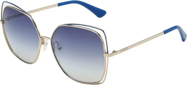 Guess Sunglasses - GU7638/S 32W - Square Gold Frame - Blue Temple - Smoke Lens