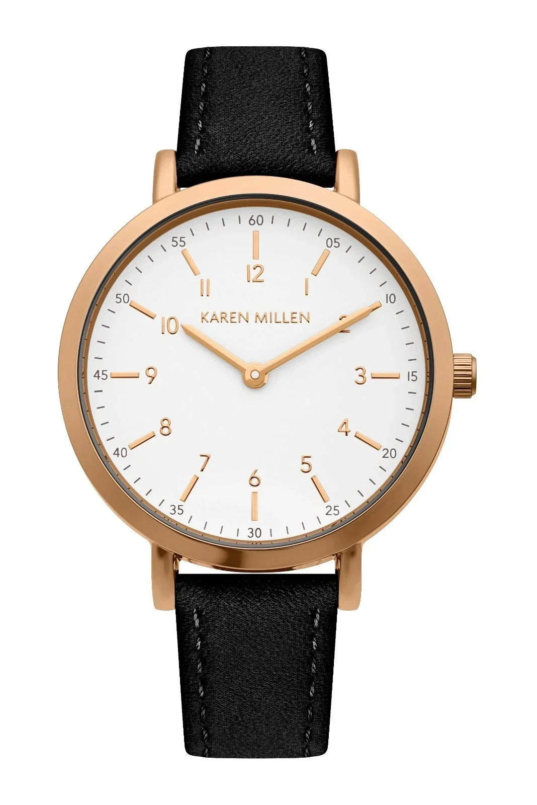 Karen Millen - Rose Gold-Tone Case - Black Leather - White Dial - SKM163BRG