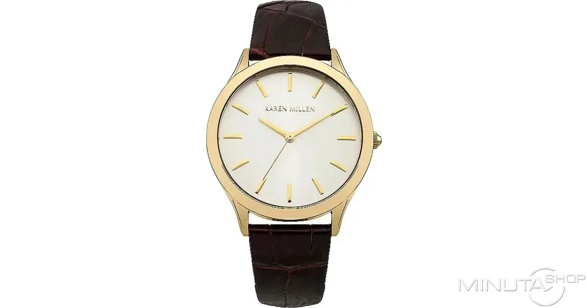 Karen Millen Wristwatch - Brown Croc Leather - Silver Sunray Dial - KM106TGA