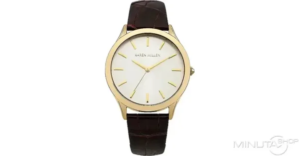 Karen Millen Wristwatch - Brown Croc Leather - Silver Sunray Dial - KM106TGA