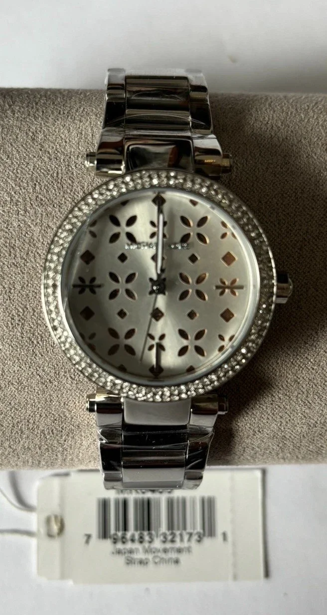 Michael Kors – MK6483 – Mini Parker – Women's Floral Cut-Out Silver Dial - 33 x 11mm.