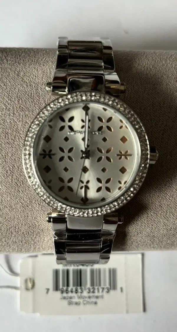 Michael Kors – MK6483 – Mini Parker – Women's Floral Cut-Out Silver Dial - 33 x 11mm.
