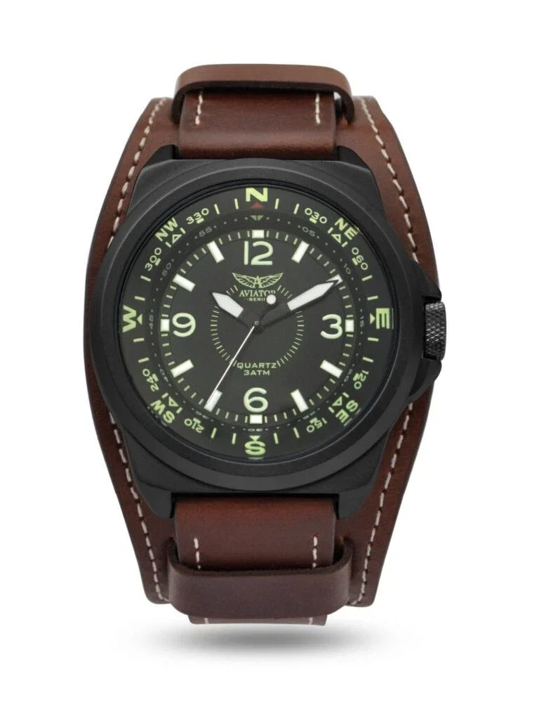 AVIATOR F-Series Retro Classic Quartz Watch - 44mm - Matt Black - AVAW9500