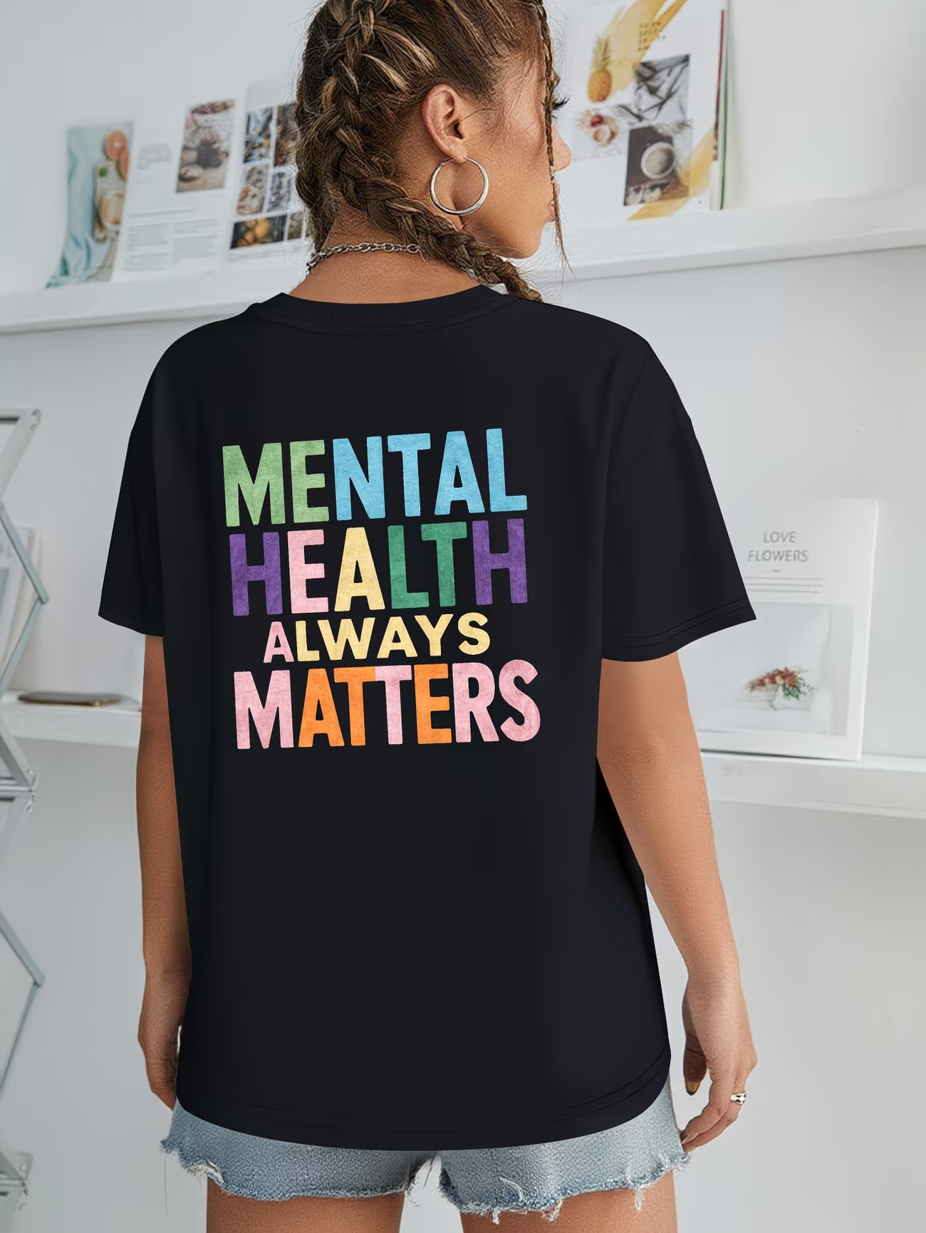 Women's Mental Health Awareness T-Shirt - 100% Fit Short Sleeve Round Neck Casual Top with Color-Coded MENTAL HEALTH ALWAYS MATTERS Slogan