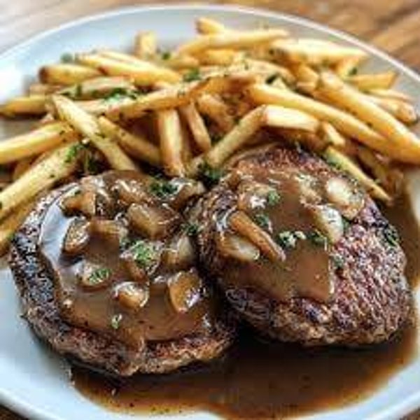 HAMBURGER STEAK AND FRIES