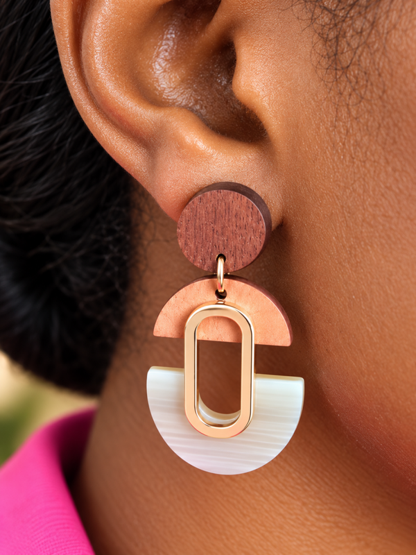 Eva _ boucles d’oreilles en bois et acier inoxydable