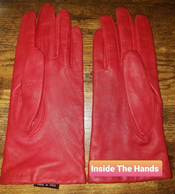 Authentic Red Leather Gloves Ladies Size Large