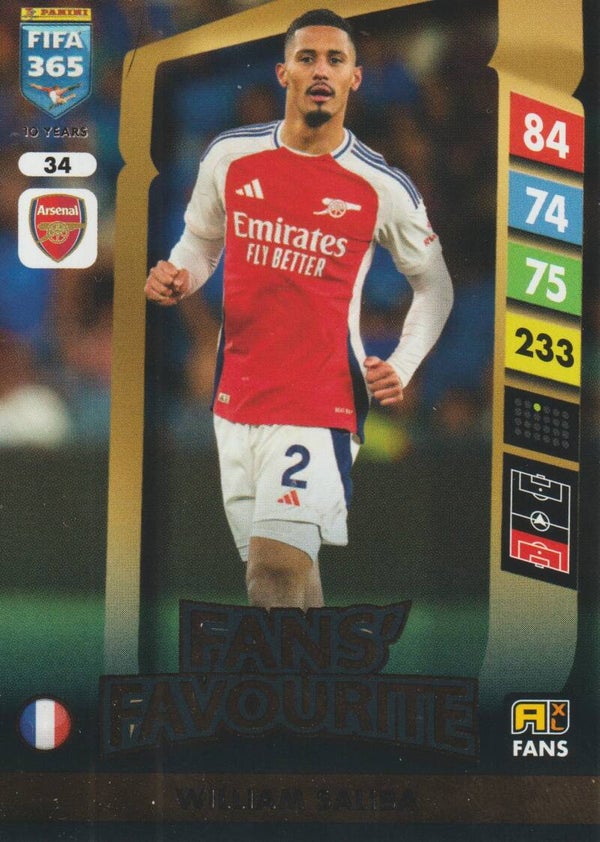 #34: William Saliba (Arsenal) - Panini FIFA 365 Adrenalyn XL 2025