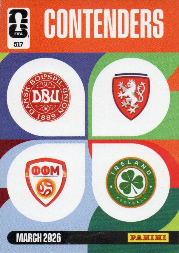 #517: Contenders; Denemarken / Noord-Macedonië / Tsjechië / Ierland - Panini FIFA World Cup 2026 Adrenalyn XL