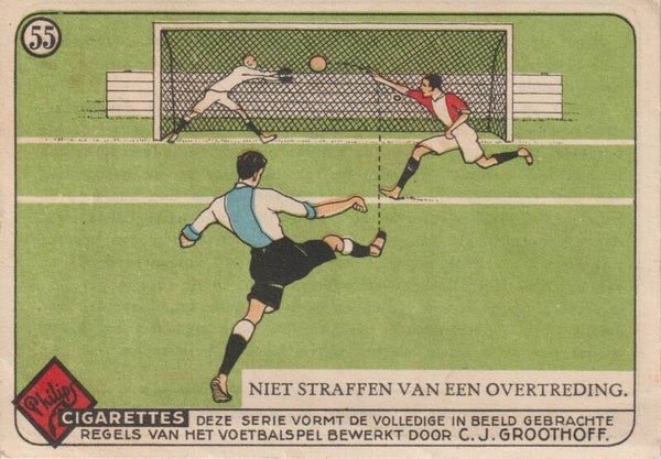 #55: Regel 17 (vervolg); Niet straffen van een overtreding - Philips Cigarettes: De regels van het voetbalspel (1924)