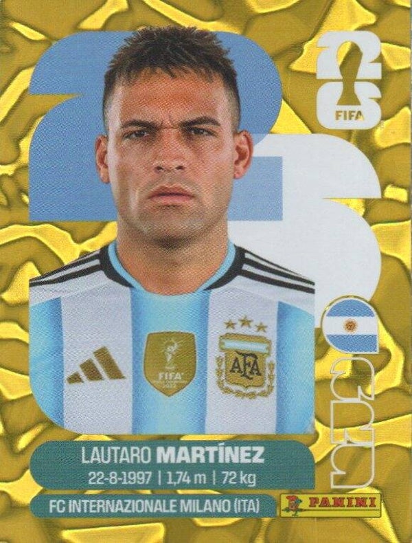 #ARG 18: Lautaro Martínez (Argentina) - Panini FIFA World Cup 2026 Canada, USA, Mexico. Gold Flood Crumple Editie