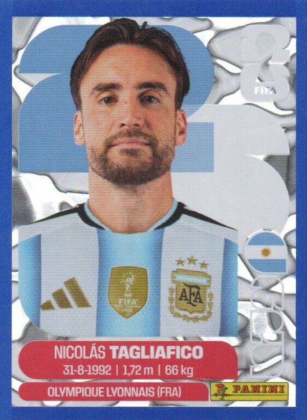 #ARG 6: Nicolas Tagliafico (Argentina) - Panini FIFA World Cup 2026 Canada, USA, Mexico. Blue Crumple Parallel