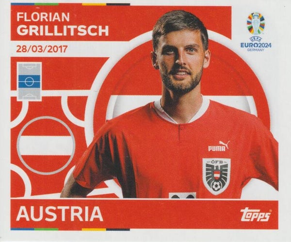 #AUT-12: FLORIAN GRILLITSCH (AUSTRIA) FOIL - TOPPS UEFA EURO 2024 GERMANY
