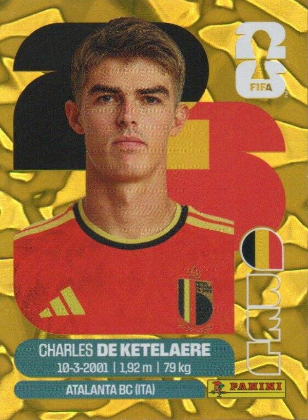 #BEL 17: Charles de Ketelaere (Belgium) - Panini FIFA World Cup 2026 Canada, USA, Mexico. Gold Flood Crumple Editie