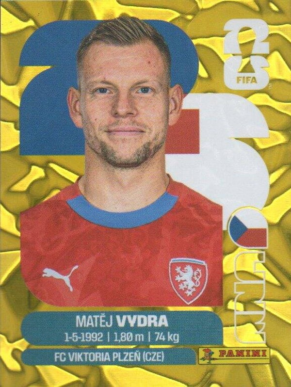 #CZE 15: Matej Vydra (Czechia) - Panini FIFA World Cup 2026 Canada, USA, Mexico. Gold Flood Crumple Editie