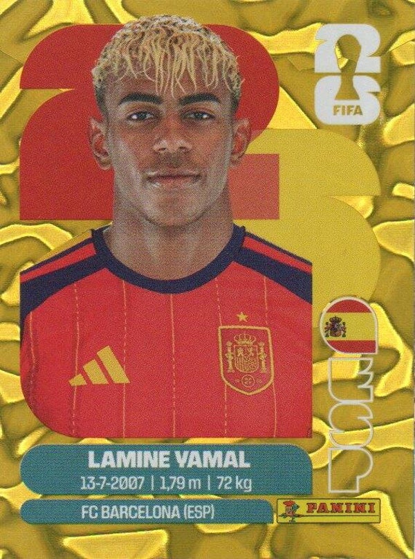 #ESP 15: Lamine Yamal (Spain) - Panini FIFA World Cup 2026 Canada, USA, Mexico. Gold Flood Crumple Editie