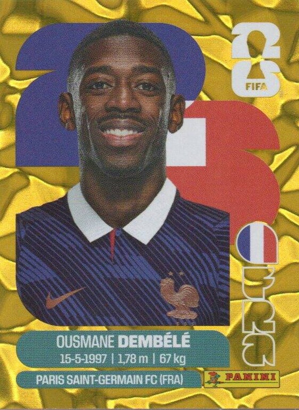 #FRA 15: Ousmane Dembélé (France) - Panini FIFA World Cup 2026 Canada, USA, Mexico. Gold Flood Crumple Editie