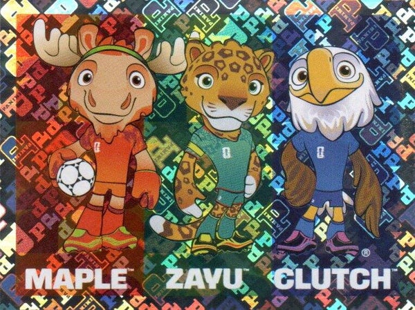 #FWC3: Officiële Mascotte. FIFA World Cup 2026; Maple, Zayu, Clutch - Panini FIFA World Cup 2026 Canada, USA, Mexico. Gold Flood Crumple Editie