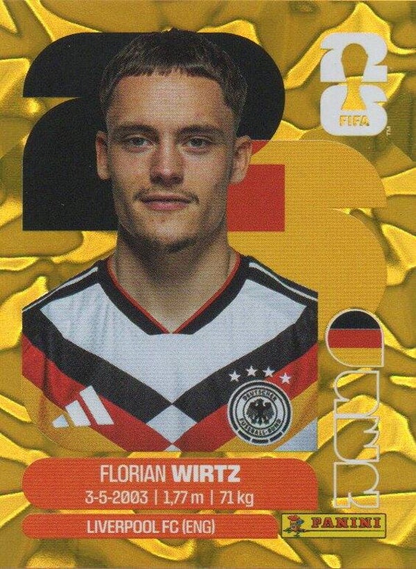 #GER 11: Florian Wirtz (Germany) - Panini FIFA World Cup 2026 Canada, USA, Mexico. Gold Flood Crumple Editie