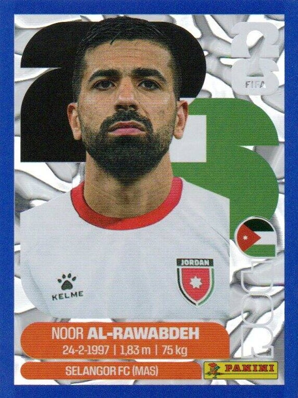 #JOR 11: Noor Al-Rawabdeh (Jordan) - Panini FIFA World Cup 2026 Canada, USA, Mexico. Blue Crumple Parallel
