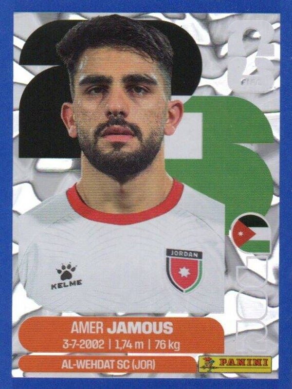 #JOR 14: Amer Jamous (Jordan) - Panini FIFA World Cup 2026 Canada, USA, Mexico. Blue Crumple Parallel