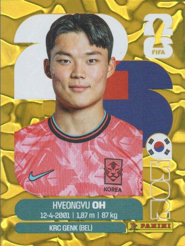 #KOR 20: Hyeongyu Oh (South Korea) - Panini FIFA World Cup 2026 Canada, USA, Mexico. Gold Flood Crumple Editie