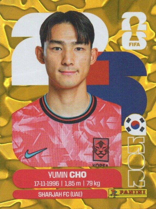 #KOR 5: Yumin Cho (South-Korea) - Panini FIFA World Cup 2026 Canada, USA, Mexico. Gold Flood Crumple Editie