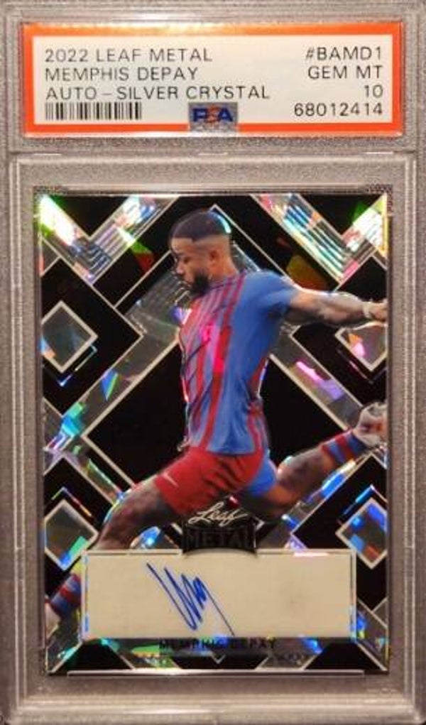 #BAMD1: Memphis Depay (FC Barcelona) LEAF METAL Silver Crystal 2022 Auto (PSA 10 GEM MT)