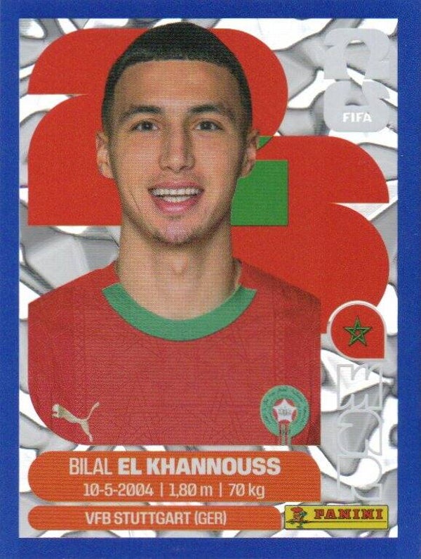 #MAR 14: Bilal El Khannouss (Morocco) - Panini FIFA World Cup 2026 Canada, USA, Mexico. Blue Crumple Parallel