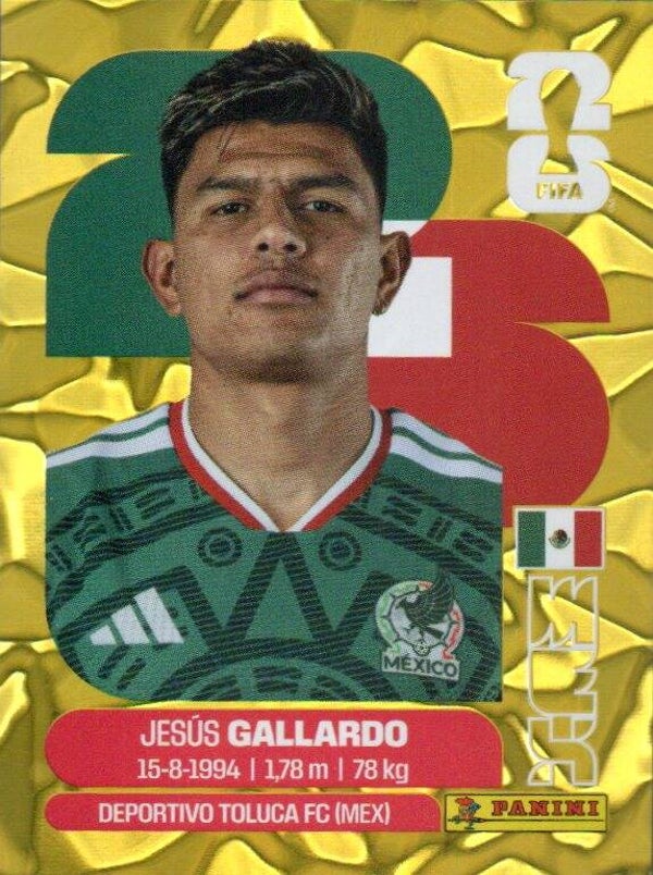 #MEX 6: Jesus Gallardo (Mexico) - Panini FIFA World Cup 2026 Canada, USA, Mexico. Gold Flood Crumple Editie