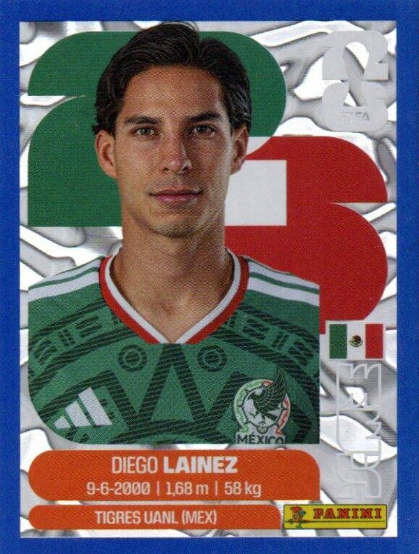 #MEX 8: Diego Lainez (Mexico) - Panini FIFA World Cup 2026 Canada, USA, Mexico. Blue Crumple Parallel