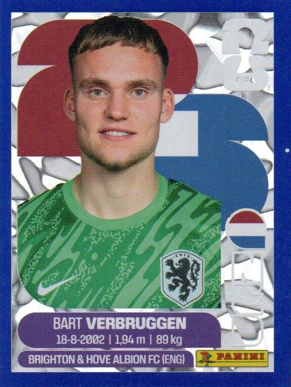 #NED 2: Bart Verbruggen (The Netherlands) - Panini FIFA World Cup 2026 Canada, USA, Mexico. Blue Crumple Parallel