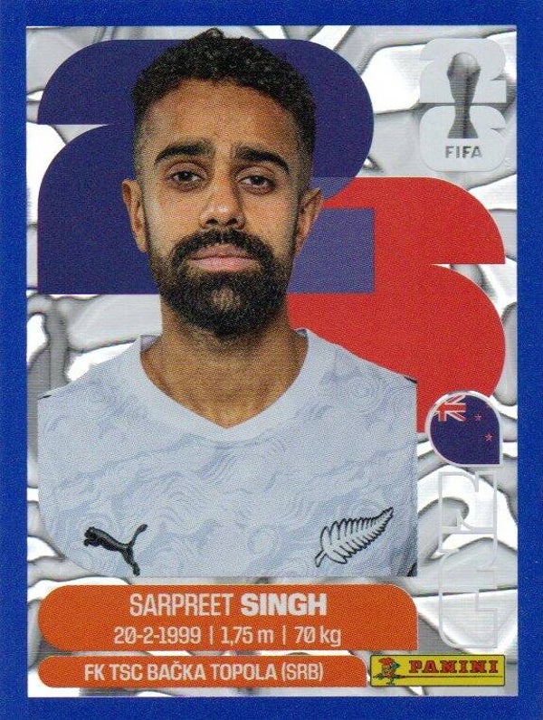 #NZL 11: Sarpreet Singh (New Zealand) - Panini FIFA World Cup 2026 Canada, USA, Mexico. Blue Crumple Parallel