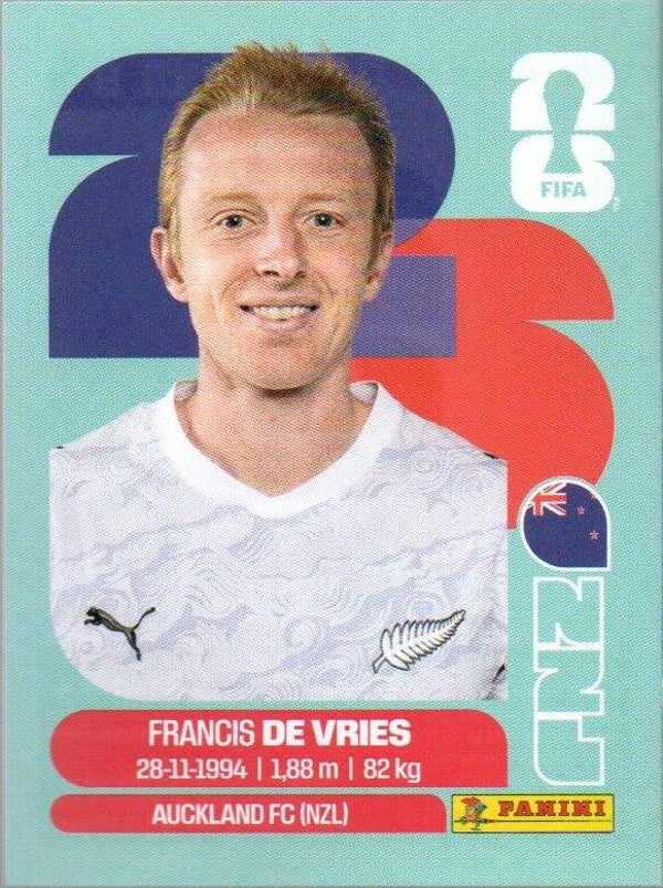 #NZL 8: Francis de Vries (New Zealand) - Panini FIFA World Cup 2026 Canada, USA, Mexico. Standaard Editie